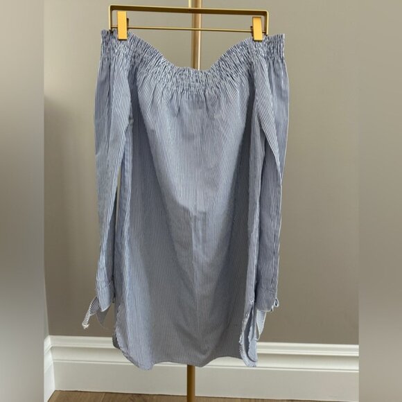 Molly Bracken Navy White Striped Off Shoulder Tunic Top Small Nautical Resort We - Picture 3 of 7